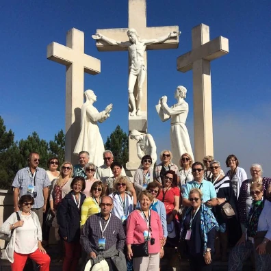 Foundation pilgrims at a holy site in spring